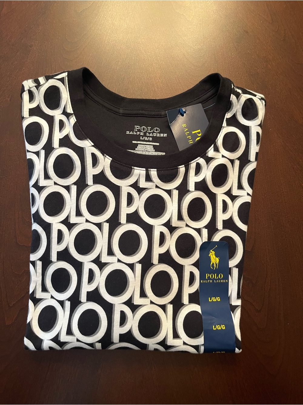 Ralph Lauren Black & White Repeating POLO Logo Short Sleeve Tee